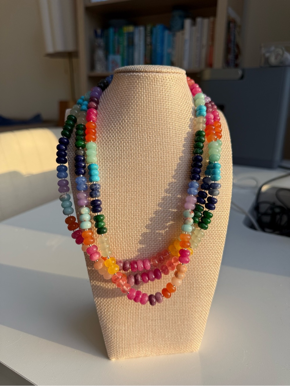 Rainbow multicolored gemstone beaded necklace
